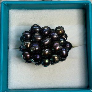 Pearl Cluster Ring - Grey - 925 sterling band